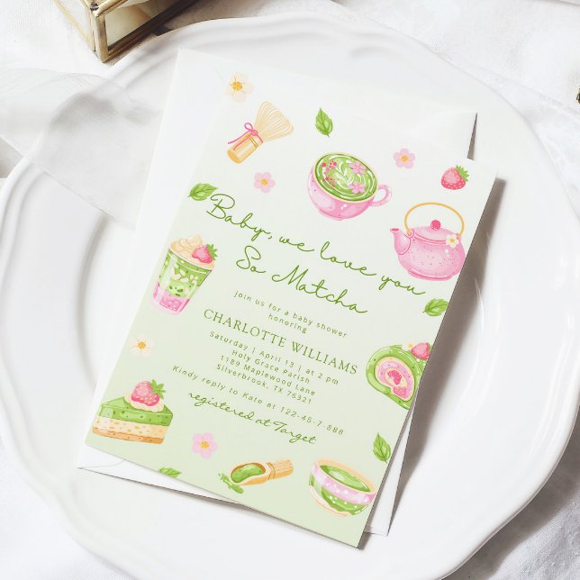 Convites Nós Te Amamos tanto Matcha Chá de Bebê Menina (Criador carregado)