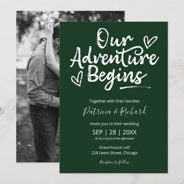 Convites Nossa Aventura Começa Casamento Rústico Verde (Frente/Verso)