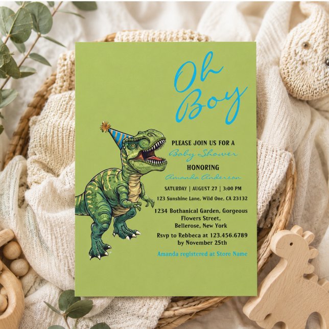 Convites Nossa! Chuvinha de Bebê de Dinossauro Fofo (Oh Boy! Cute Dinosaur Baby Shower Invitation)
