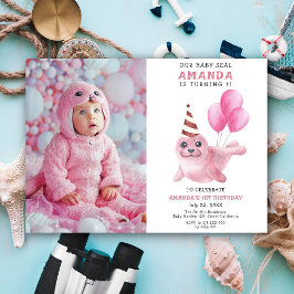 Convites Nossa Festa de Garota Rosa primeiro aniversario-Co