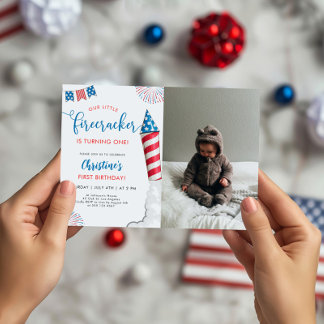 Convites Nossa Foto do primeiro aniversario do Firecracker