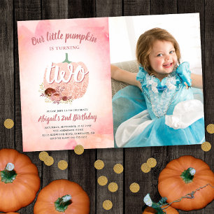 Convites Nossa Foto Dourada Glitter do Rosa Pumpkin