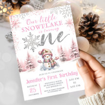 Nossa Menina Floco de Neve Rosa Prata 1º Aniversár
