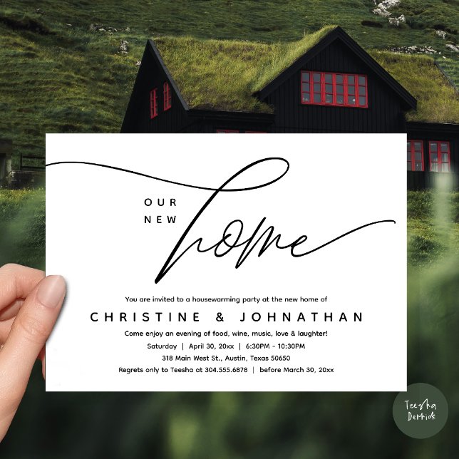 Convites Nossa Nova Casa, Festa Adorável De Aquecimento Dom (Our New Home, Cozy Lovely Housewarming Party Invitation Card, PDF, White Black)