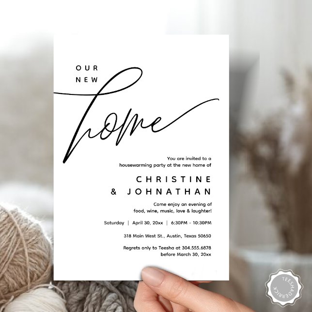 Convites Nossa Nova Casa, Festa Adorável De Aquecimento Dom (Our New Home, Cozy Lovely Housewarming Party Invitation Card, PDF, Portrait, Black White)