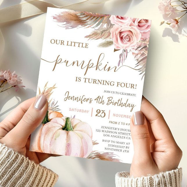 Convites Nossa Pequena Abóbora | Boho Fall Girl 4th Birday (Criador carregado)