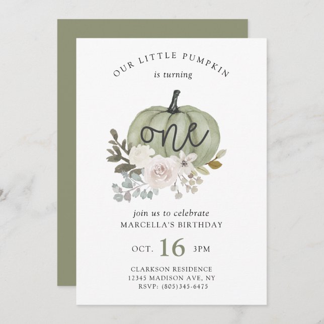 Convites Nossa Pequena Abóbora Chamada Floral (Frente/Verso)