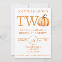 Convites Nossa Pequena Abóbora é DOIS, Festa de aniversário
