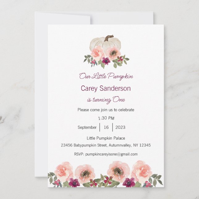 Convites Nossa Pequena Abóbora é um Convite, primeiro anive (Frente)