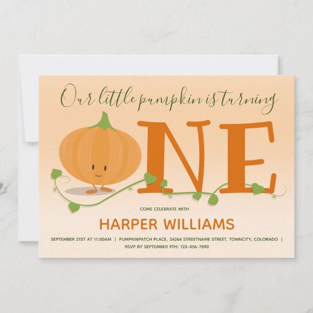 Convites Nossa Pequena Abóbora Está Virando Um Primeiro Ani (Frente)