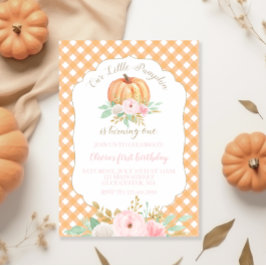 Convites Nossa Pequena Abóbora floral laranja xadrez aniver