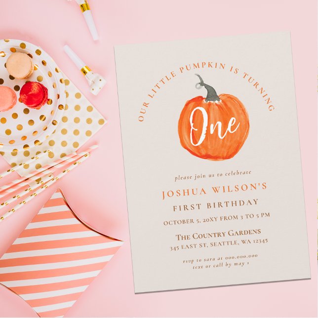 Convites nossa pequena abóbora primeira festa de aniversári (our little pumpkin first birthday party invitation )