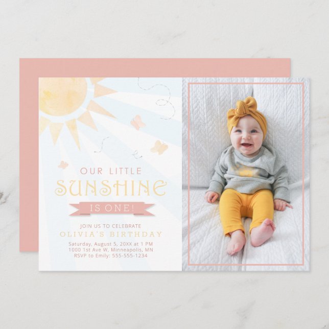 Convites Nossa Pequena Borboleta de Aquarela Solar Aniversá (Frente/Verso)