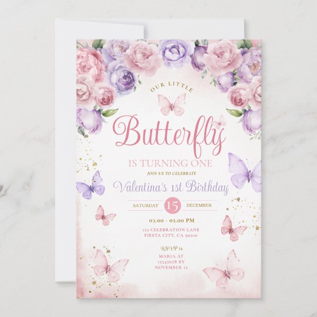 Convites Nossa pequena borboleta Rosa Roxo está fazendo um  (Frente)