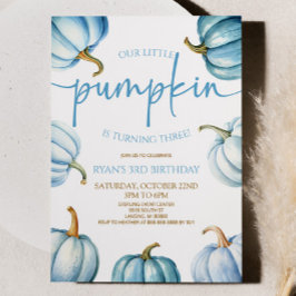 Convites Nossa Pequena Festa de aniversário Azul de Abóbora
