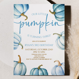 Convites Nossa Pequena Festa de aniversário Azul de Abóbora