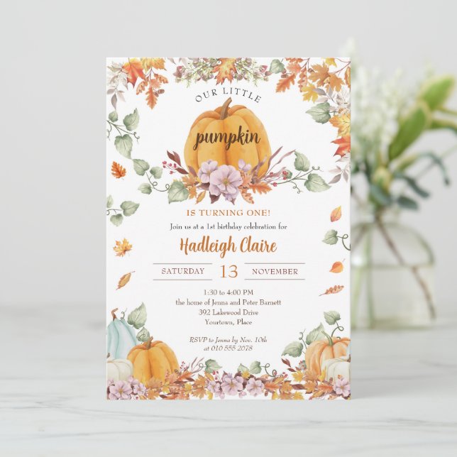 Convites Nossa Pequena Festa de aniversário de Abóbora (Em pé/Frente)