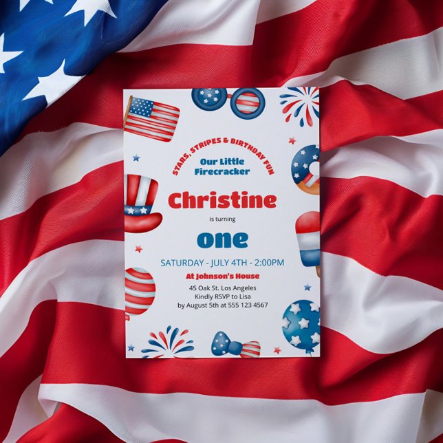 Convites Nossa pequena Festa de aniversário do Firecracker (Criador carregado)