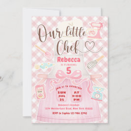 Convites Nossa Pequena Menina Chef Rosa Xadrez de Gingham F