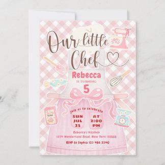 Convites Nossa Pequena Menina Chef Rosa Xadrez de Gingham F