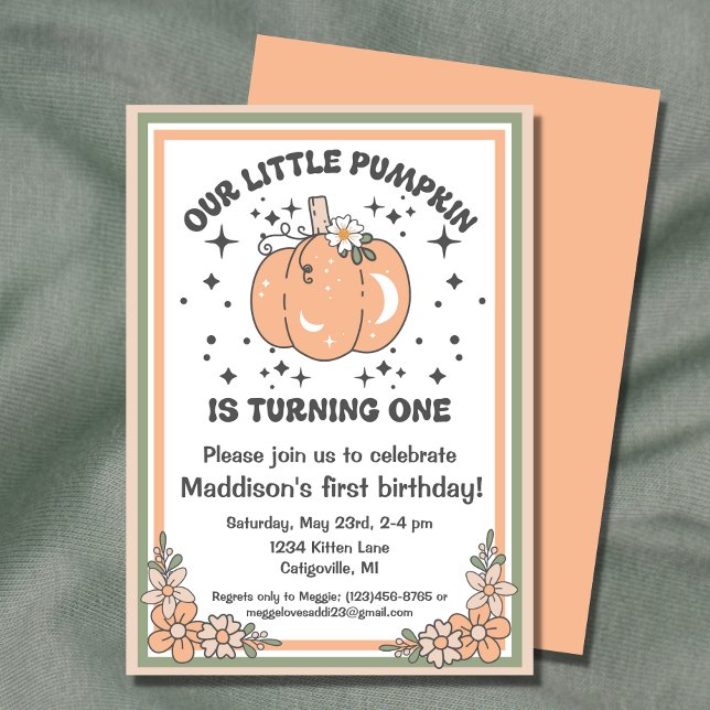 Convites Nossa Pequena primeiro aniversario de Abóbora, Abó (The perfect invitation for your little pumpkin's first birthday party.
)