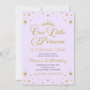 Convites Nossa Pequena Princesa Aniversário Dourado e Lilás