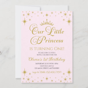 Convites Nossa Pequena Princesa Aniversário Dourado e Rosa