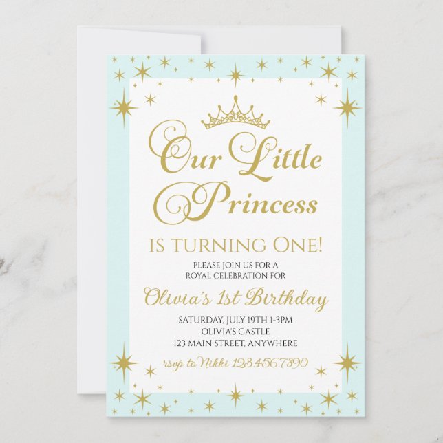 Convites Nossa Pequena Princesa Real Aniversário Dourado e  (Frente)