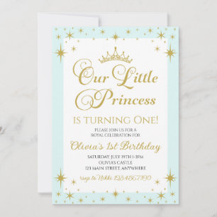 Convites Nossa Pequena Princesa Real Aniversário Dourado e 