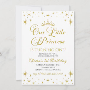Convites Nossa Pequena Princesa Real Aniversário Dourado e 