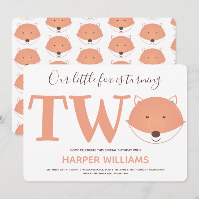 Convites Nossa Pequena Raposa está transformando o Aniversá (Frente/Verso)