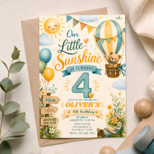 Convites Nossa Pequena Sunshine Faz Quatro Balão de Ar Quen