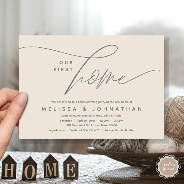 Convites Nossa Primeira Casa, Festa Adorável De Aquecimento (Our First Home, Cozy Lovely Housewarming Party Invitation Card, PDF, Lovely Romantic Cozy Cream Grey)