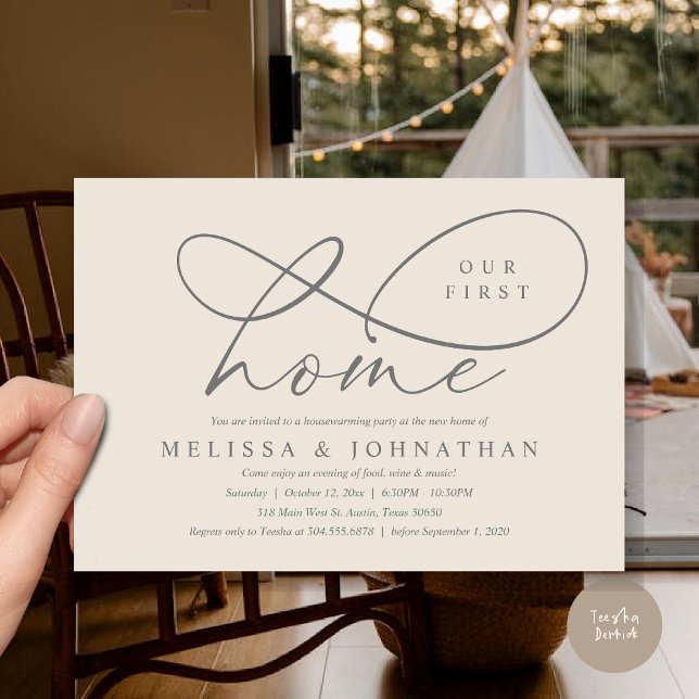 Convites Nossa Primeira Casa, Festa de Aquecimento Familiar (Our First Home, Cozy Lovely Housewarming Party Invitation Card, PDF, Lovely Romantic Cozy Cream Grey)