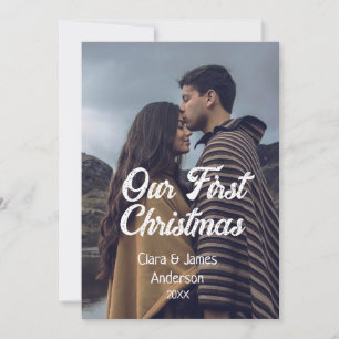 Convites Nossa primeira foto de casal no Natal branco cinza