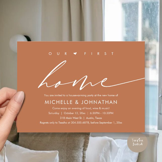 Convites Nossa Primeira Nova Casa, Comemoração do Partido d (Our First New Home, Housewarming Party Celebration Invitation Card, PDF, in Copper Rust)