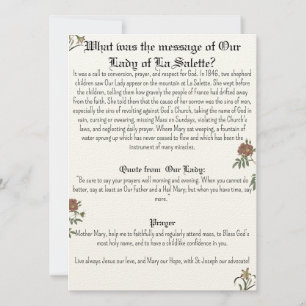 Convites Nossa Senhora de La Salette Prayer Card