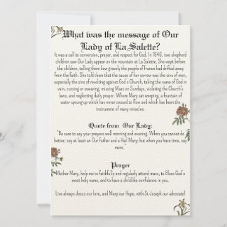 Convites Nossa Senhora de La Salette Prayer Card