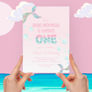 Convites Nossa Sereia É Um primeiro aniversario Rosa
