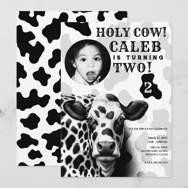 Convites Nossa Vaca! Festa de Aniversário Country Preta e B (Frente/Verso)