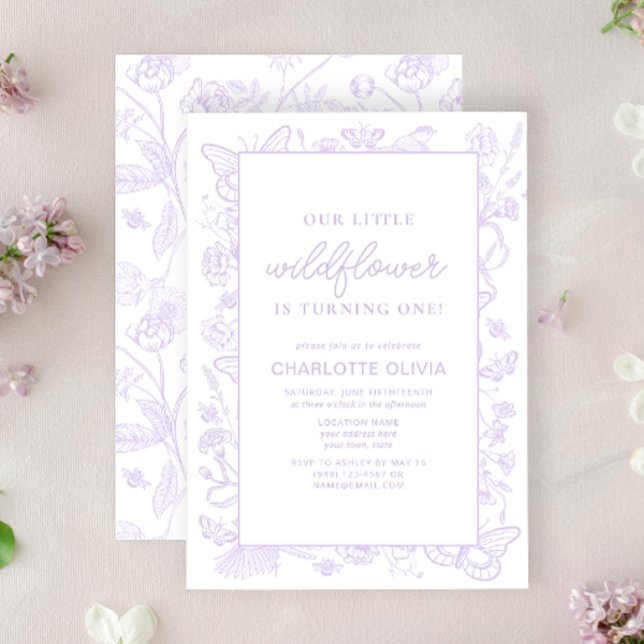 Convites Nossas Flores Lilac do primeiro aniversario de Flo (1st Birthday Invitation)