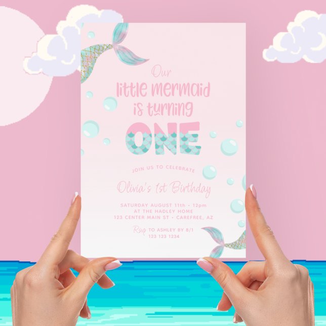 Convites Nosso Aniversário de 1 Ano da Sereia Rosa (Criador carregado)