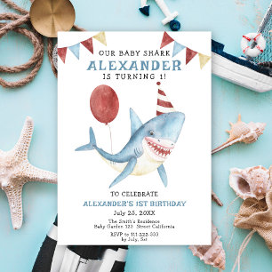 Convites Nosso Bebê Tubarão 1º Aniversário Sob o Mar