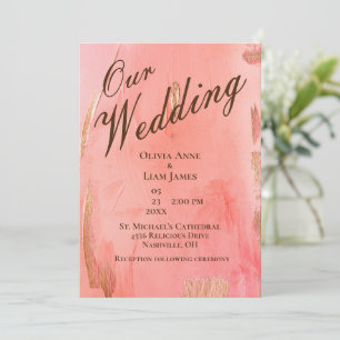 Convites Nosso Casamento Dourado Peach Brown Elegante