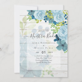 Convites NOSSO CASAMENTO Dusty Blue Floral Casamento Espanh