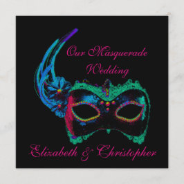 Convites "Nosso Casamento Mascarado" - Azul e Rosa