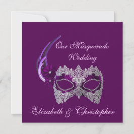 Convites "Nosso Casamento Mascarado" - Máscara Roxa Real [b