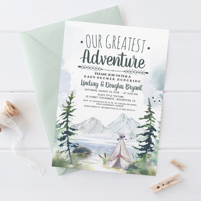 Convites Nosso Chá de fraldas de Melhores Aventuras (Our Greatest Adventure - Camping Themed Baby Shower Invitations)