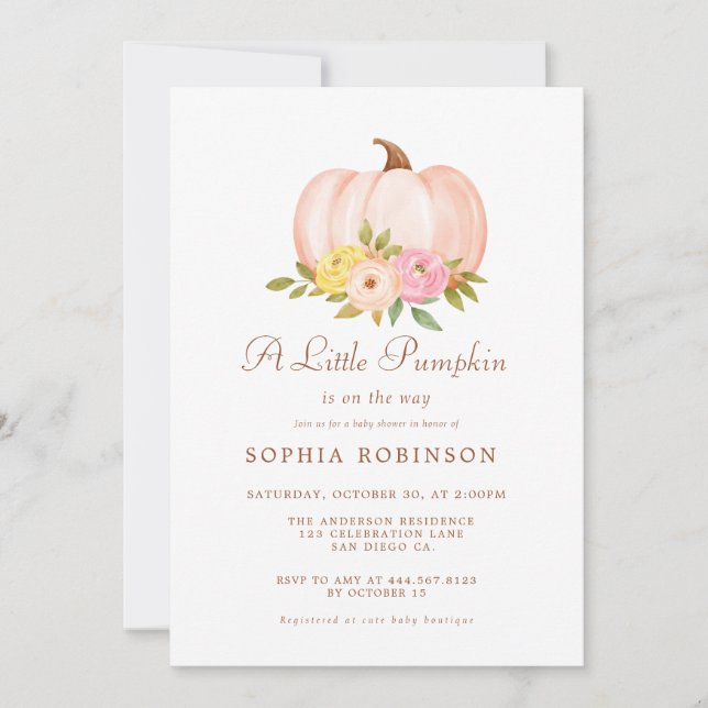 Convites Nosso Chá de fraldas de Menina de Abóbora (Frente)