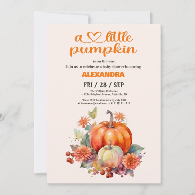 Convites Nosso Chá de fraldas de Menina de Abóbora (Frente)